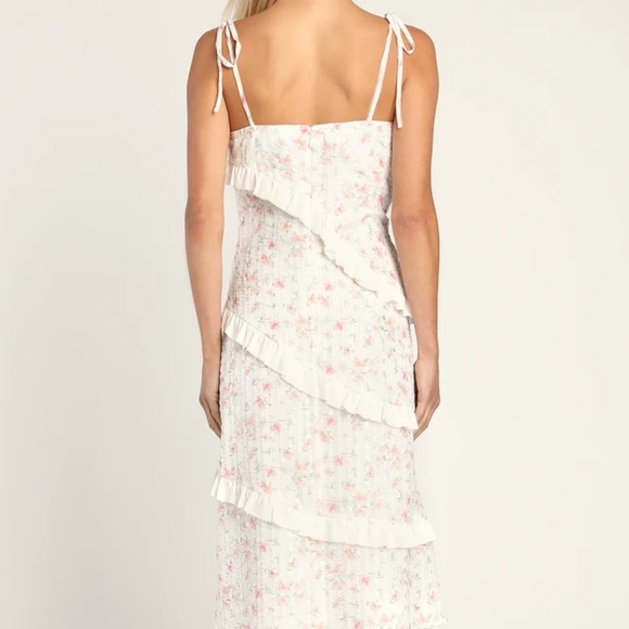 White Floral Print Tie Strap Midi Dress - Picture 2 of 6